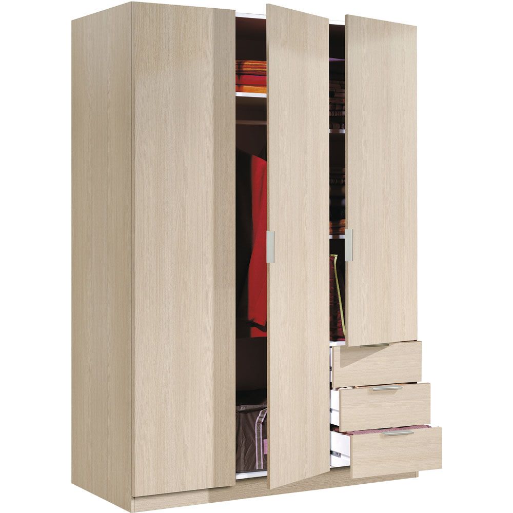 Armario 3 puertas roble 180x121 cm