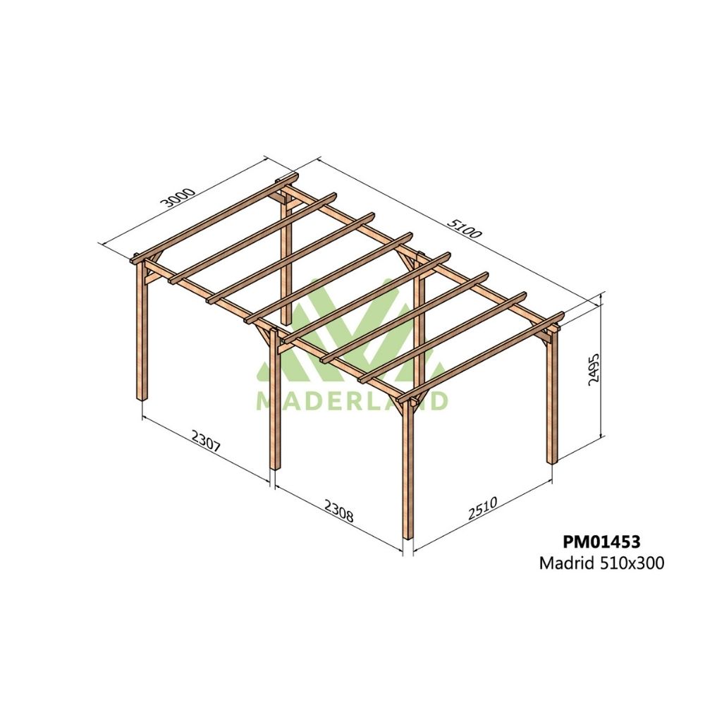 Pérgola de madera maciza - madrid 510x300cm (maderland)