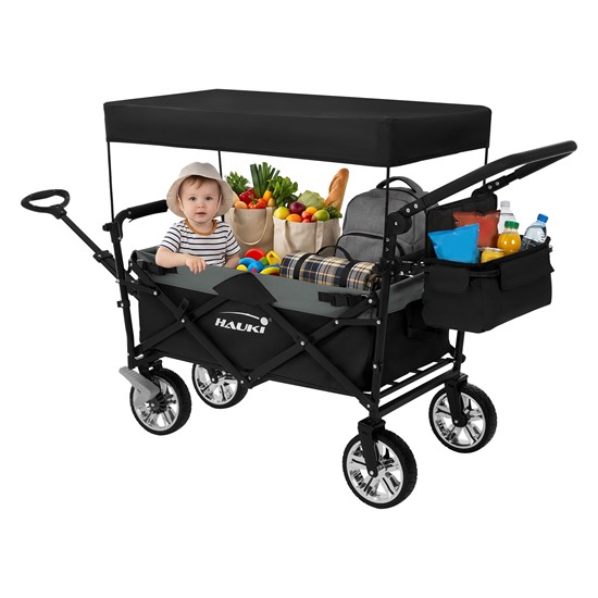 Carro de mano plegable con toldo negro-gris transporte para la playa