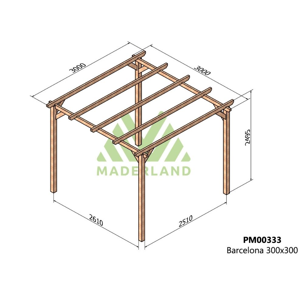 Pérgola de madera maciza - barcelona 300x300cm (maderland)