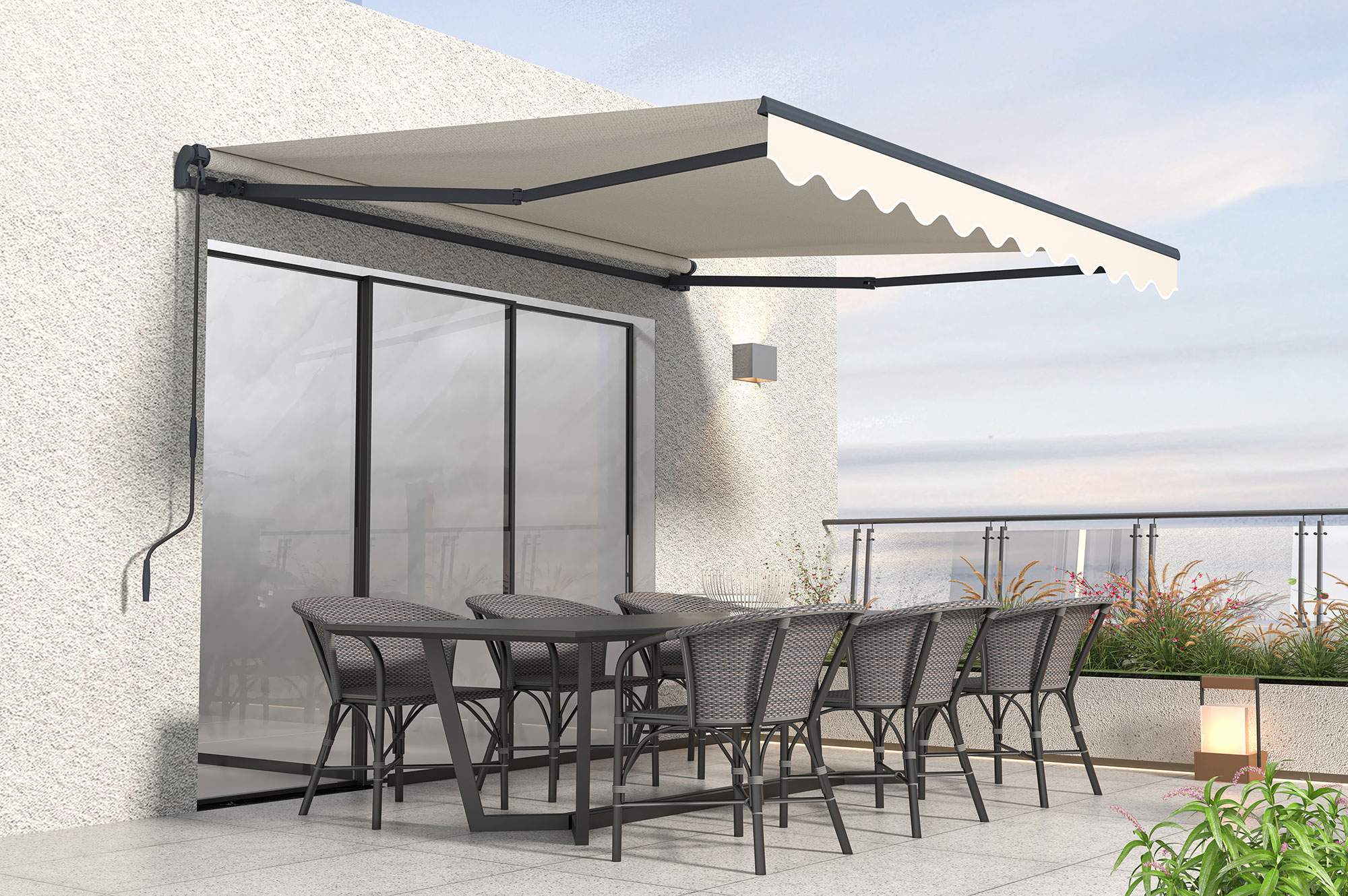 Toldo manual 3x2,5m aluminio, lona beige anti-uv vecchio