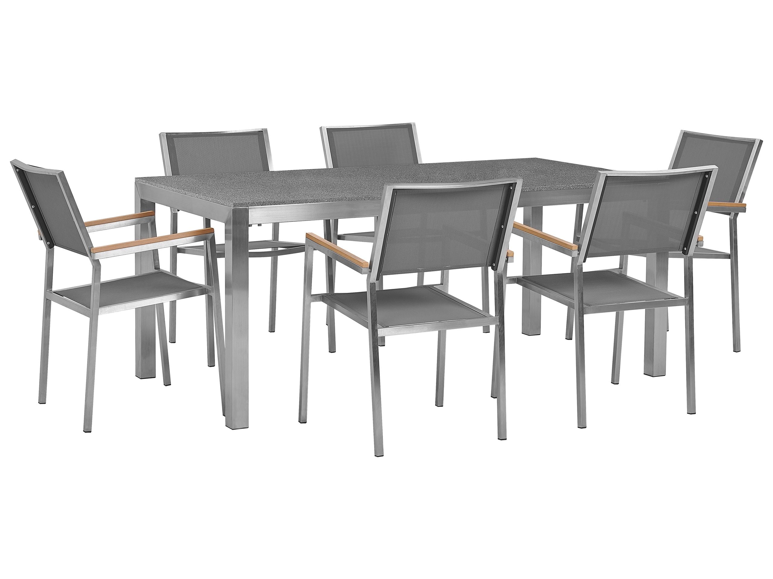 Conjunto de comedor exterior 6 plazas grosseto granito pulido gris