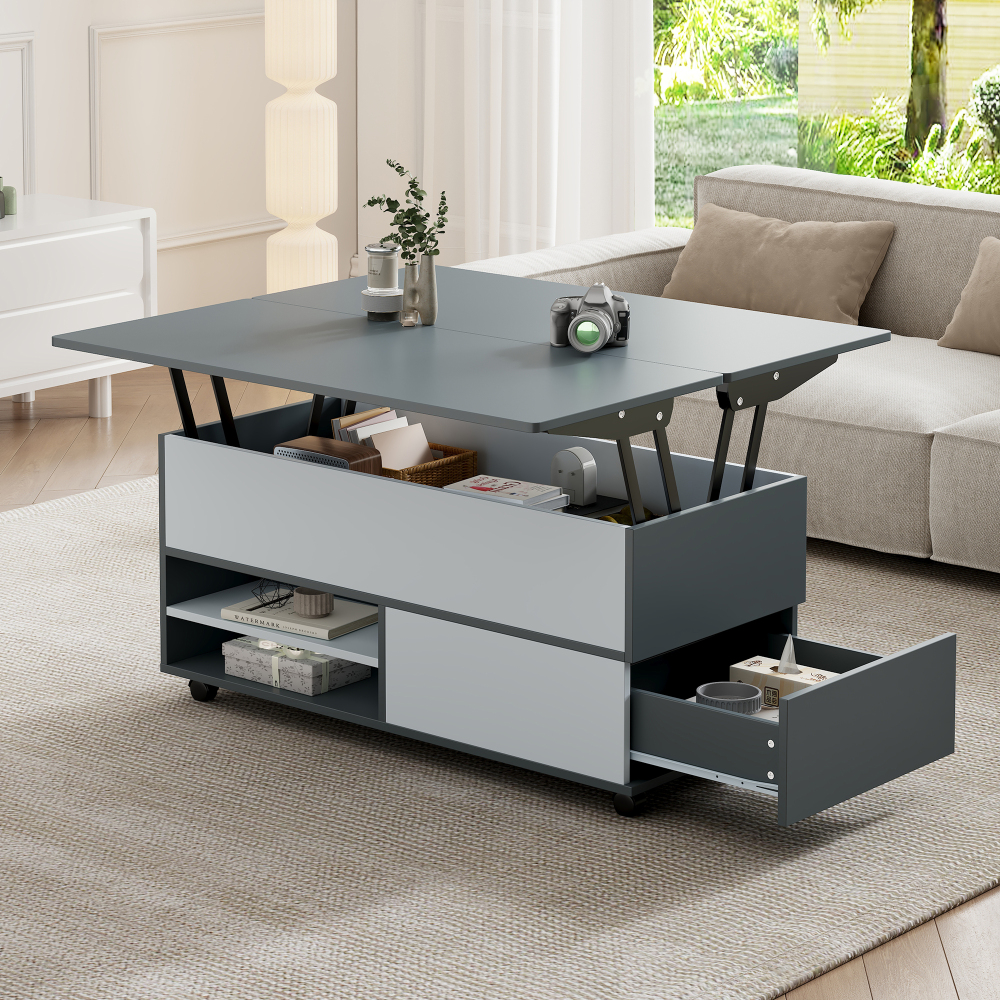 Mesa de centro elevable con ruedas tablero de partículas gris 65x100x98cm