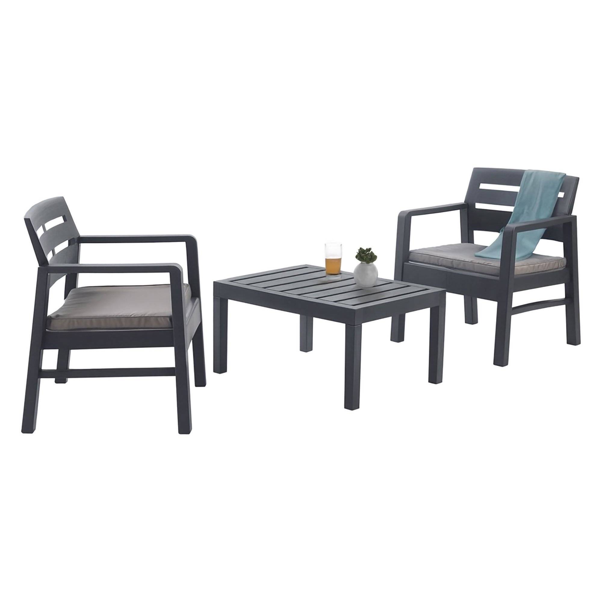 Set muebles de exterior alfio, mesa, plástico negro antracita