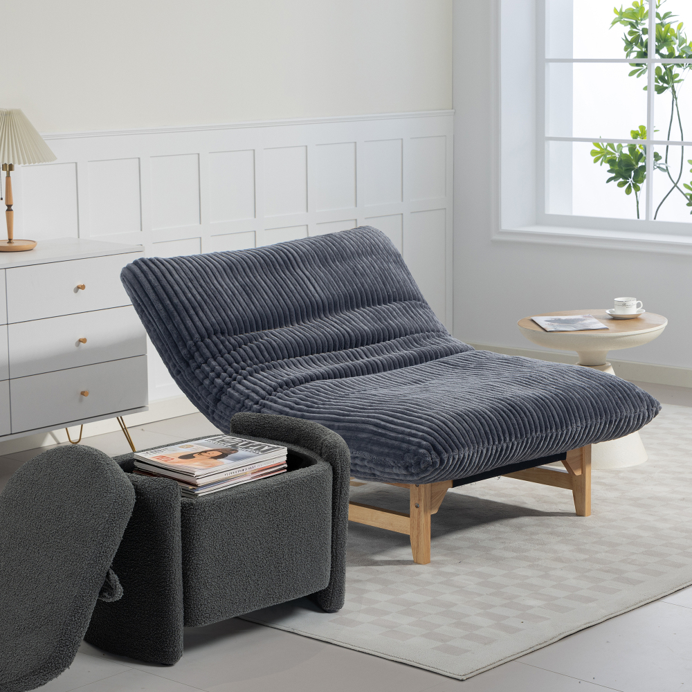 Sillón puff individual pana gris respaldo sin brazos salón dormitorio