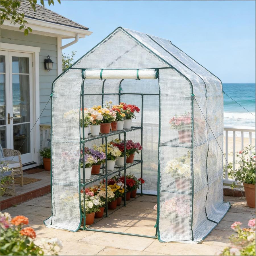 Invernadero de jardín protección climática blanco 143 x 215 x 195 cm