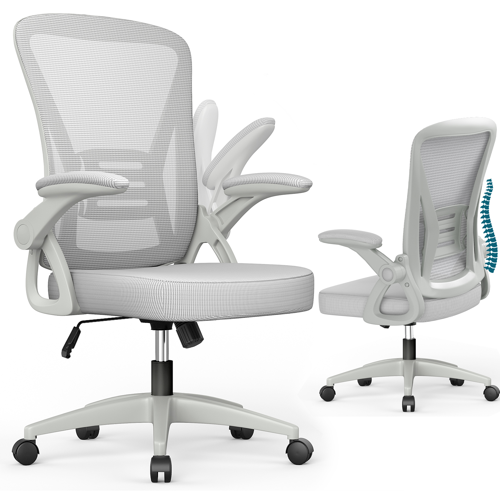 Silla de oficina con reposabrazos ajustables, gris