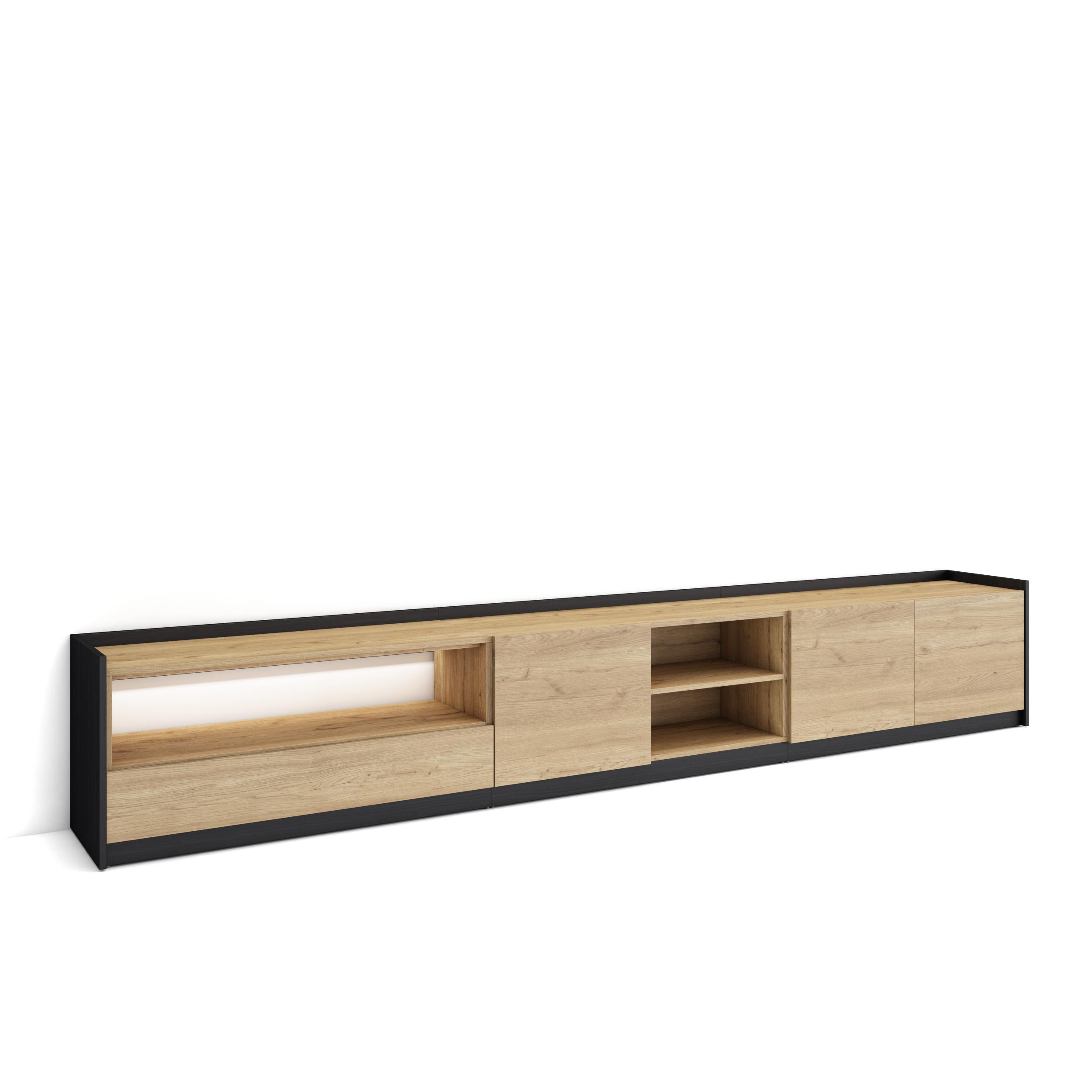 Mueble tv, 310x37x50cm, roble y negro, LED rf4857