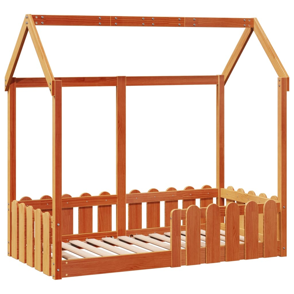 vidaXL cama con forma de casa de niños madera maciza marrón 70x140 cm