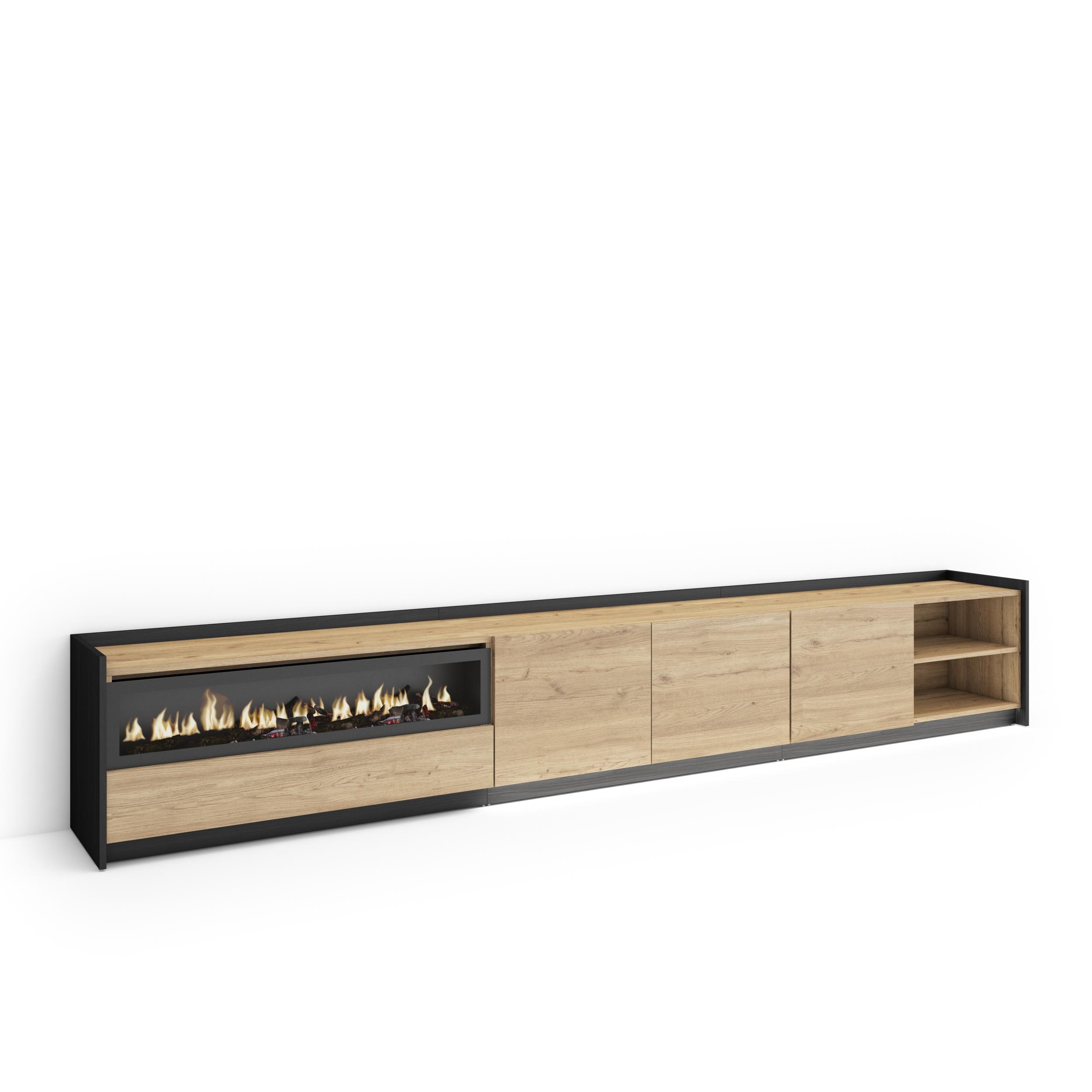 Mueble tv, 310x37x50cm, chimenea eléctrica, LED rf4856