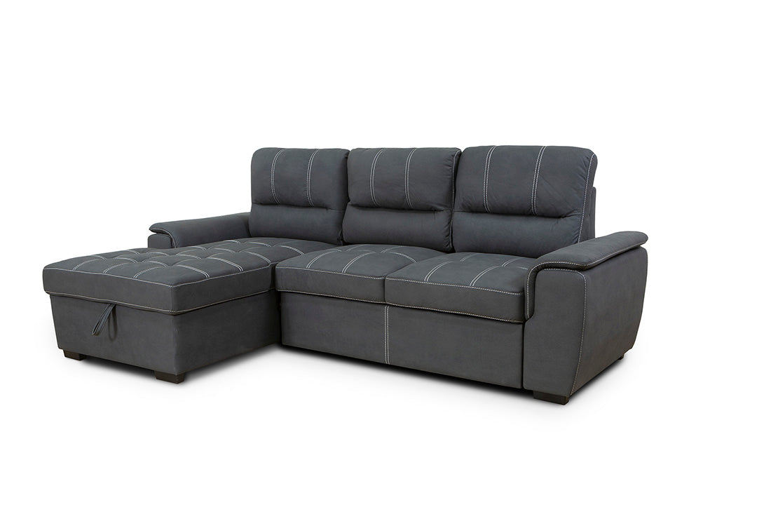 Sofa cama chaise longue new farrar 256cm negro, chaise izquierdo