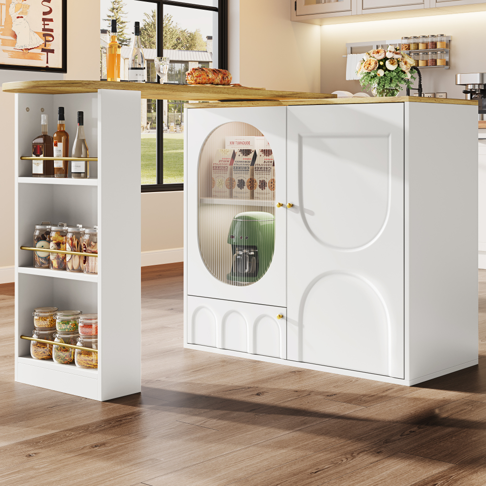 Isla de cocina con mesa giratoria 360 grados 3 puertas blanca 105x138x39cm