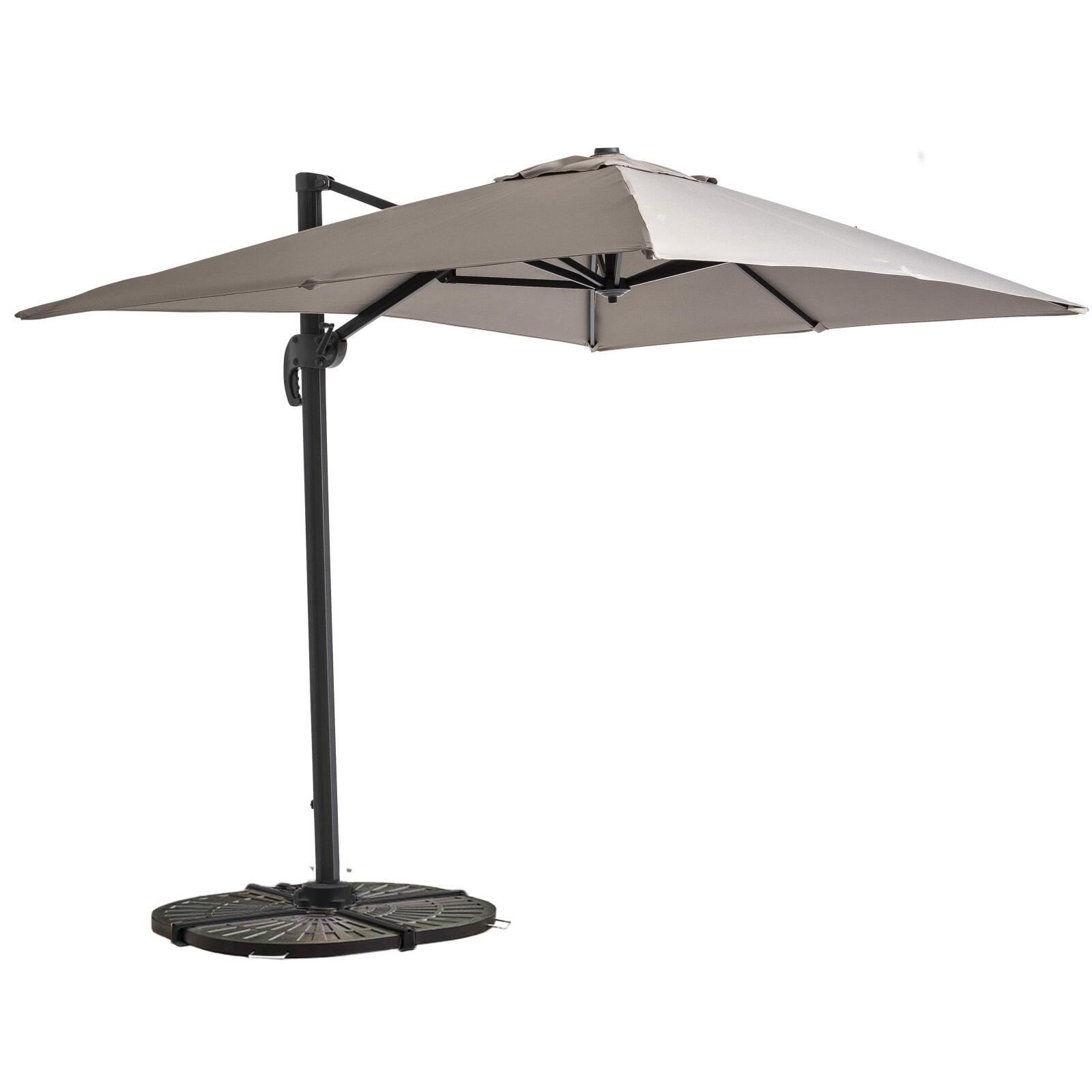 Oviala - parasol voladizo de 2x3 m y 4 placas de aluminio gris topo
