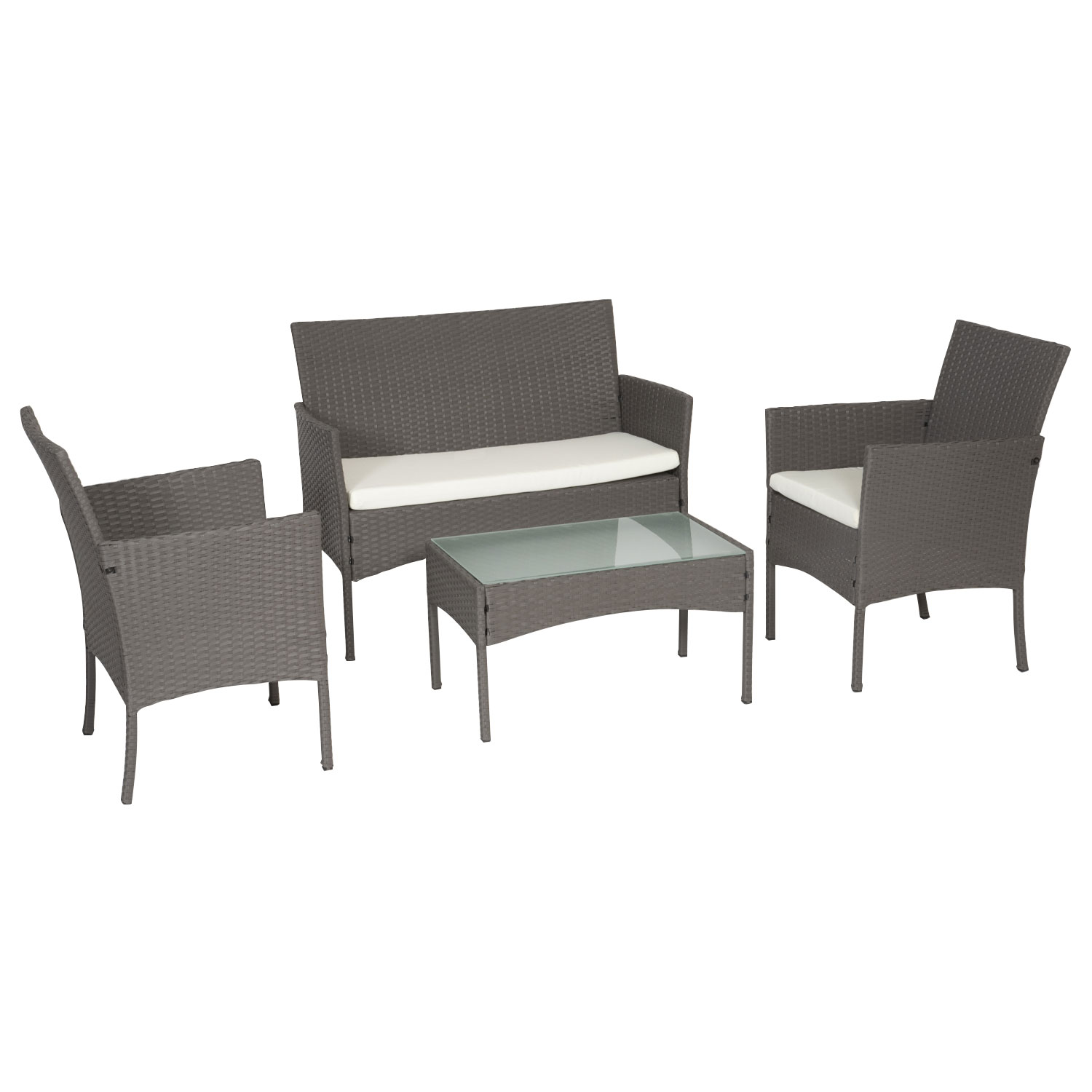 Conjunto de jardín cordoba en resina trenzada gris 4 plazas cojines beige