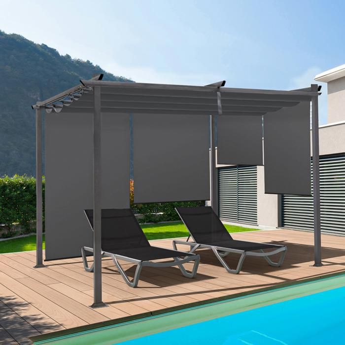 Pérgola con techo retráctil color antracita - 4 estores - 3x4 m