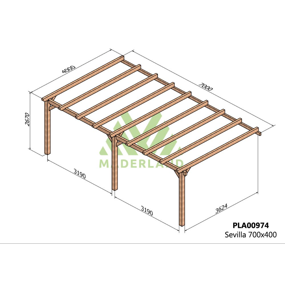 Pérgola de madera laminada adosada - sevilla ad. 700x400cm (maderland)