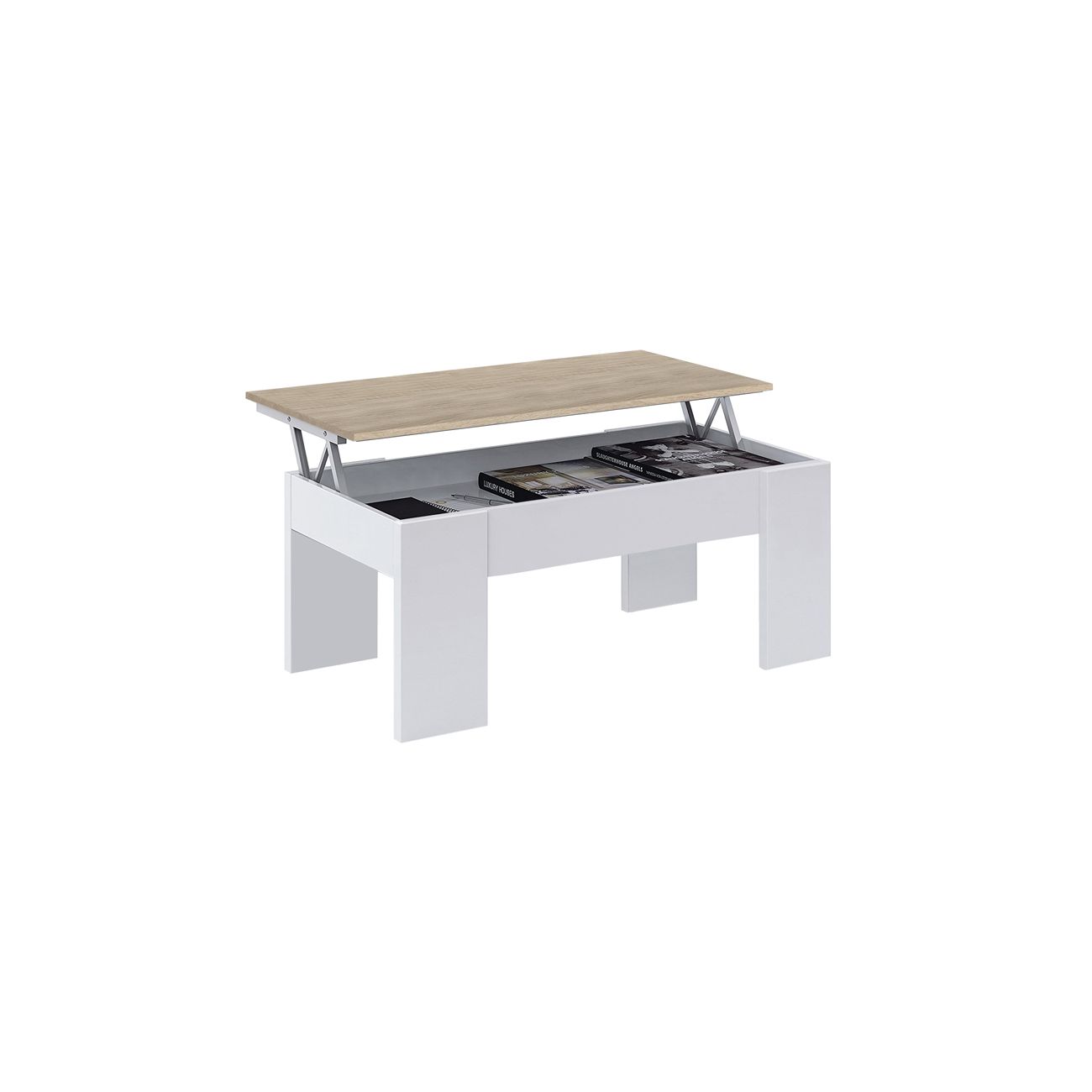Mesa de centro elevable low cost blanco artik - roble canadian