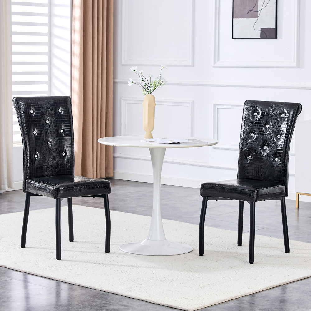 Silla de comedor PVC negro uso interior set de 2 con patas metálicas