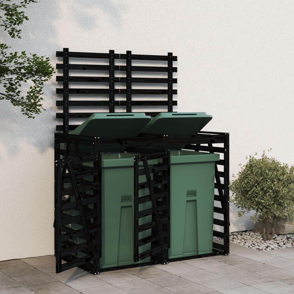 Cobertizo doble para cubos de basura madera maciza pino negro es4623