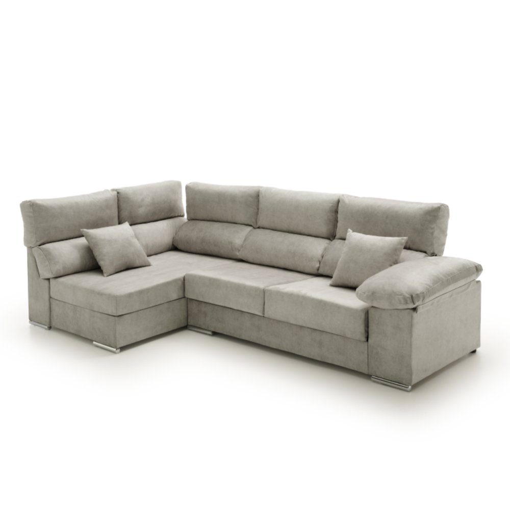 Sofa chaise longue rinconera reclinable y deslizante cosima gris izquierda