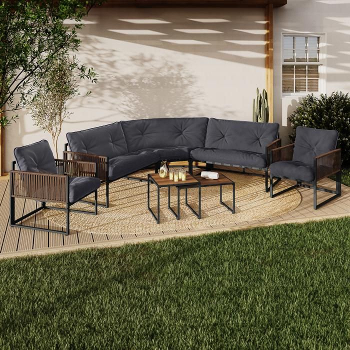 Salón de jardín bajo rio 8 plazas - gris antracita