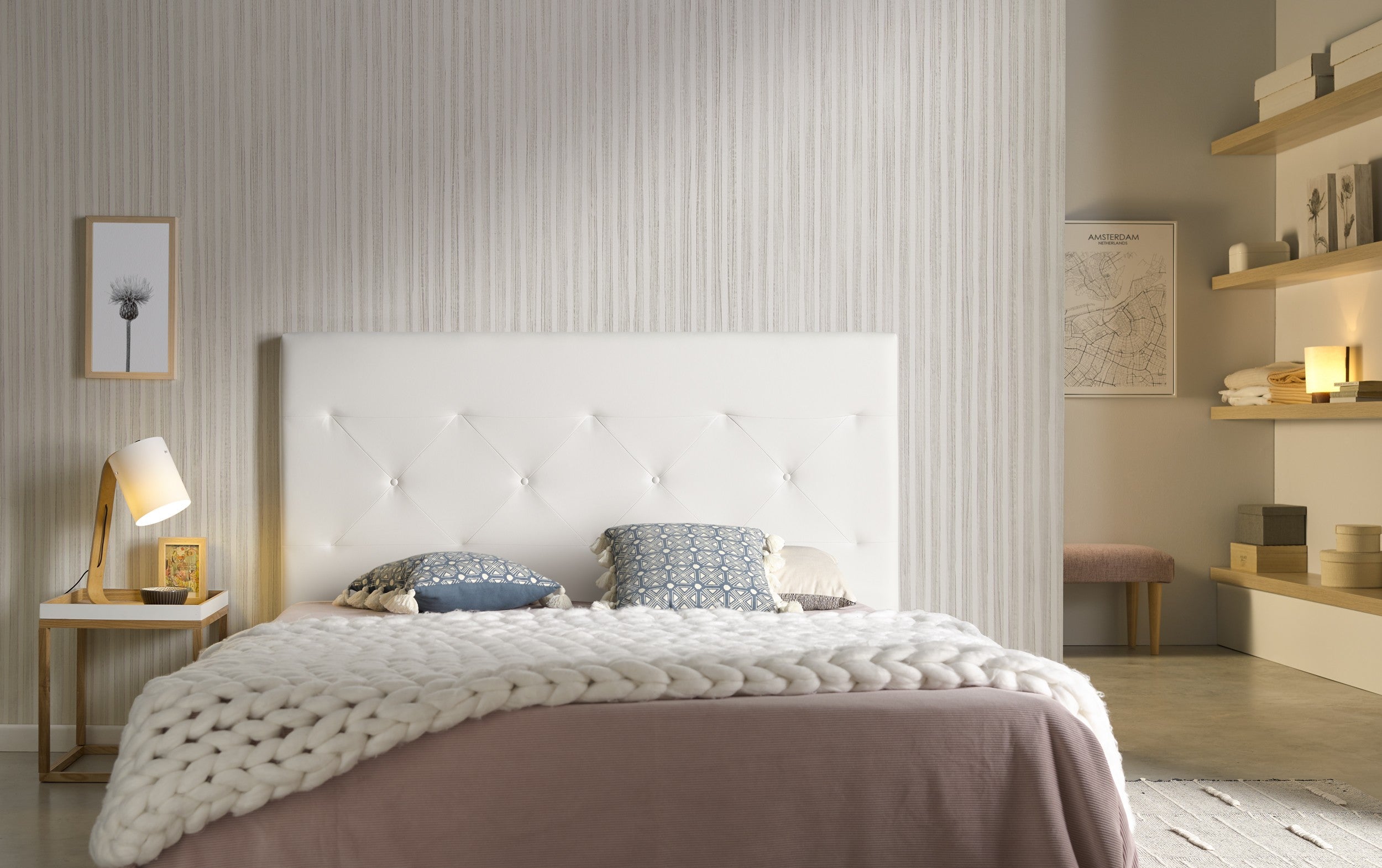 Cabecero zafiro para cama de 160 de polipiel blanco 165x115x8.