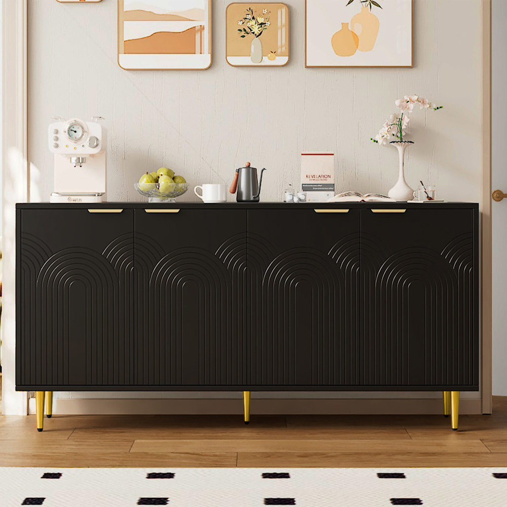 Aparador para salón comedor 4 puertas negro 80x160x40cm