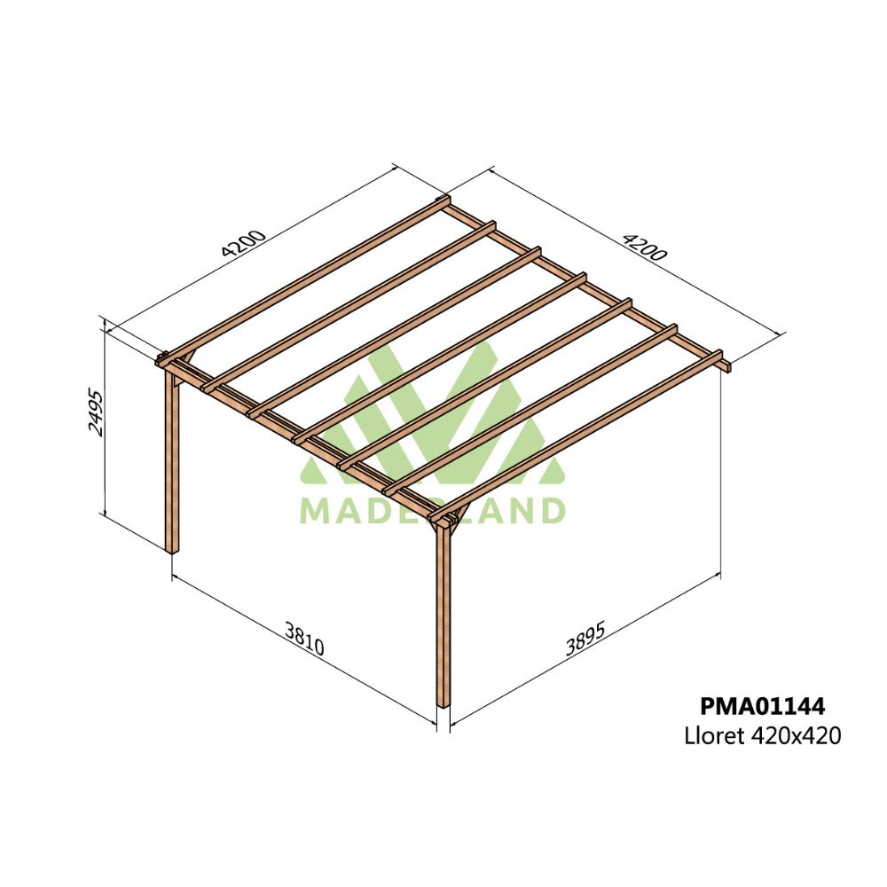 Pérgola de madera maciza adosada - lloret ad. 420x420cm (maderland)