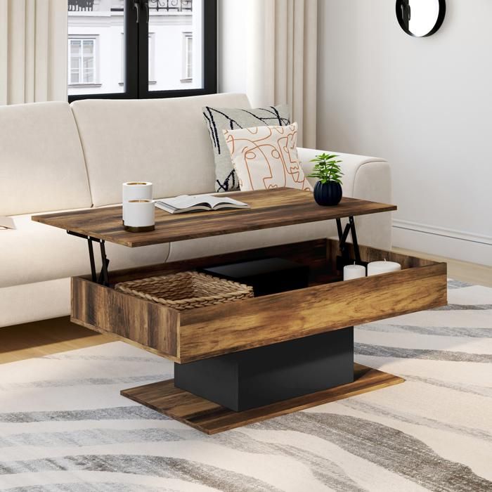 Mesa de centro elevable - marrón/negro - 110x60cm