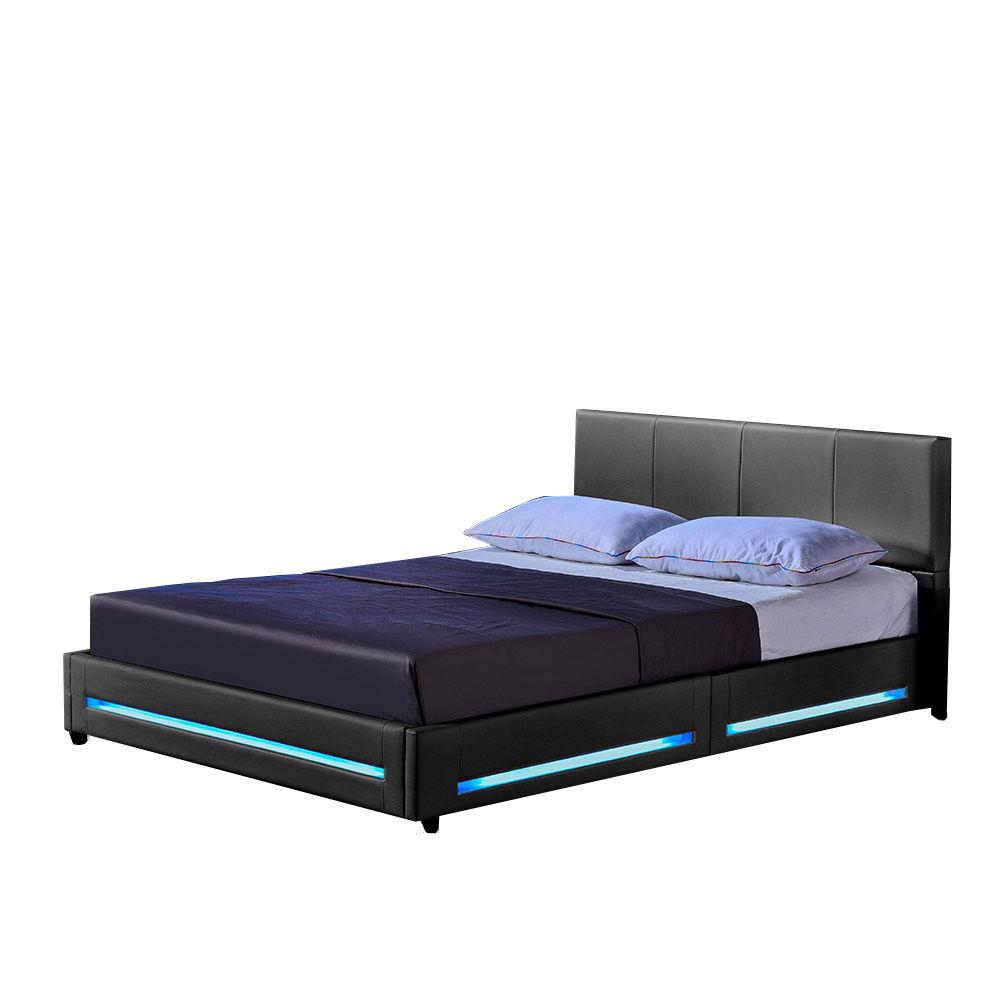 Cama LED asteroid 140 x 200 cm gris oscuro – polipiel, sin colchón