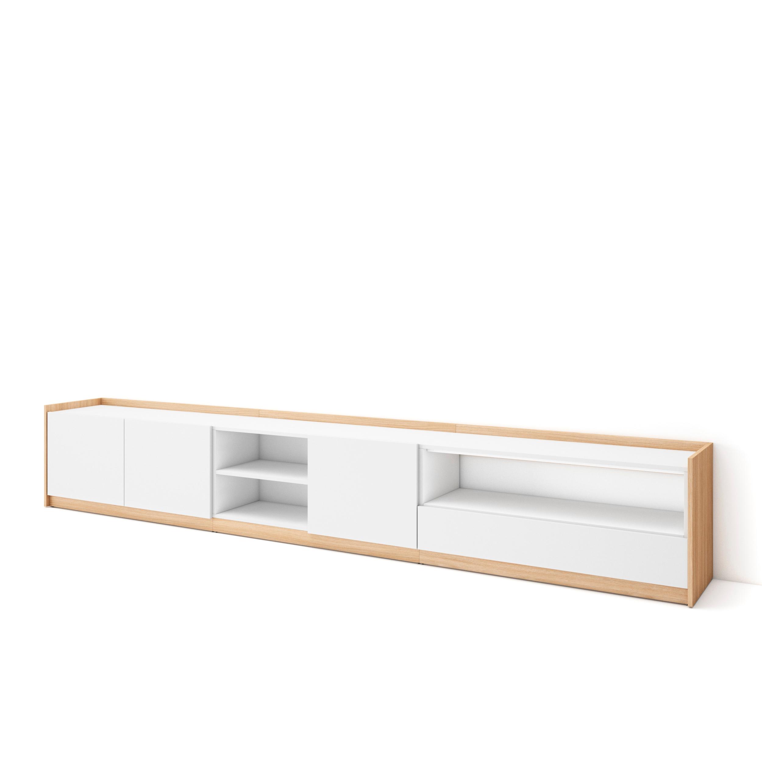 Mueble tv, 310x50x37cm, blanco y roble soft rf4330