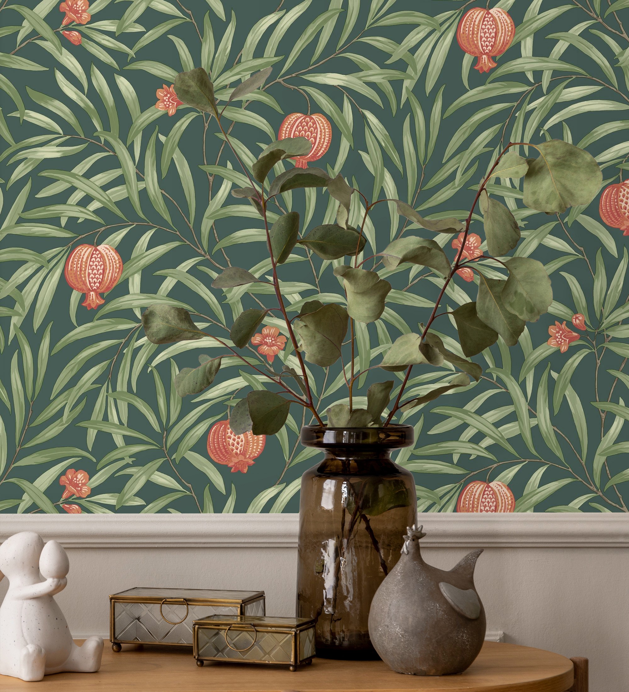 Papel pintado gaulan de frutos coral y hojas verde verde 5.33m²