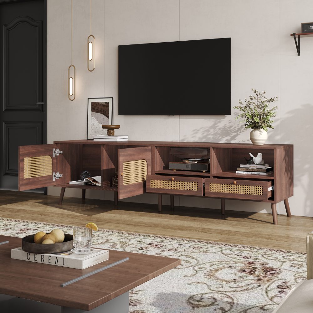 Mueble de tv para salón 2 puertas 2 cajones marrón 49,5x200x37cm