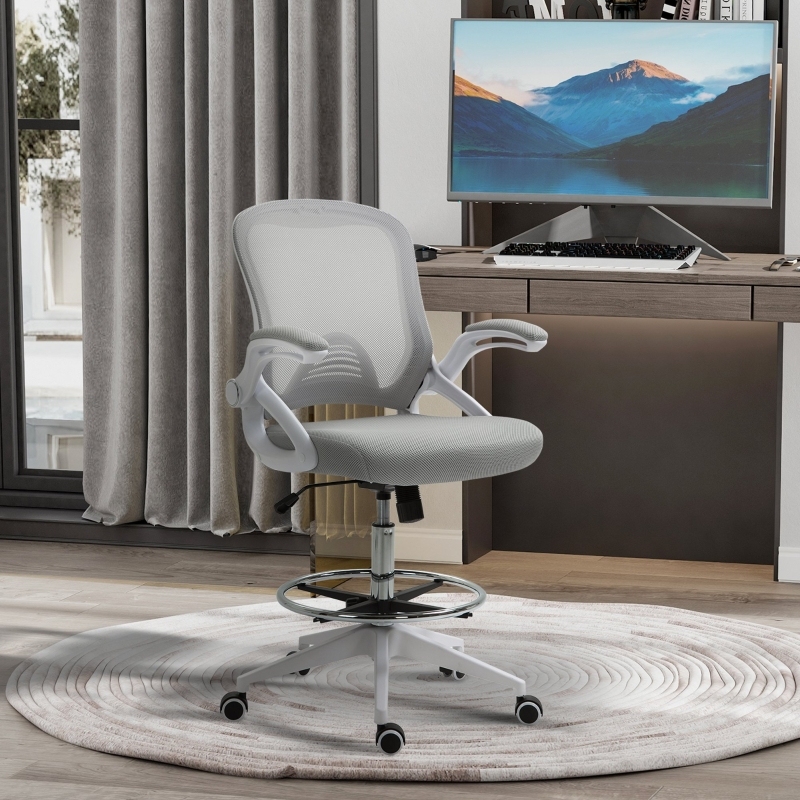 Silla de oficina ergonómica de plástico gris claro ajustable