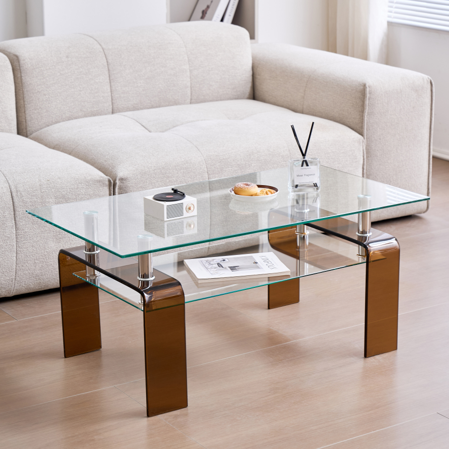 Mesa de centro de 2 niveles cristal templado transparente 45x100x55cm