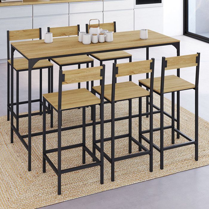 Mesa alta detroit industrial con 6 taburetes - 150 cm