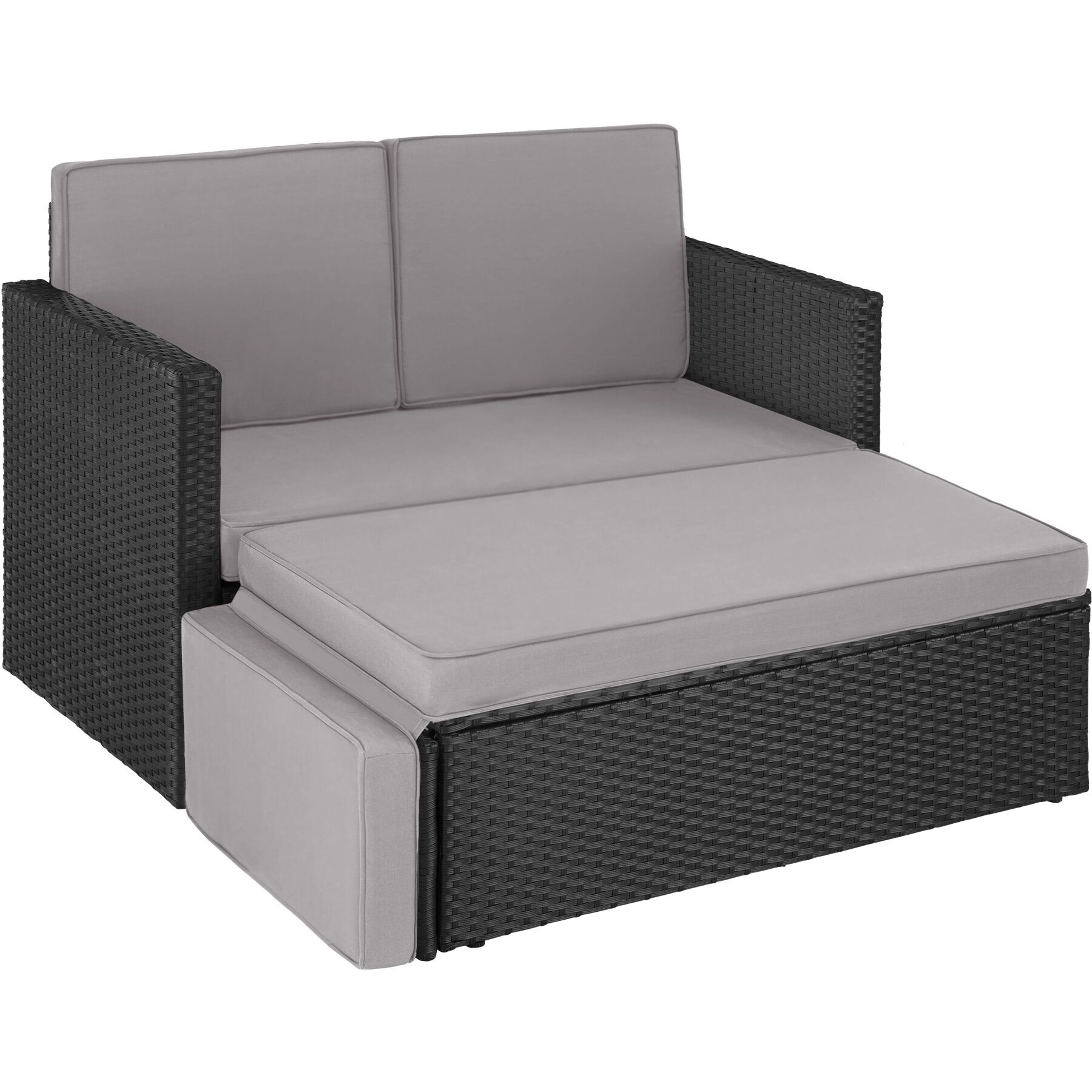 Sofá de ratán para 2 personas resistente a la intemperie, negro/gris