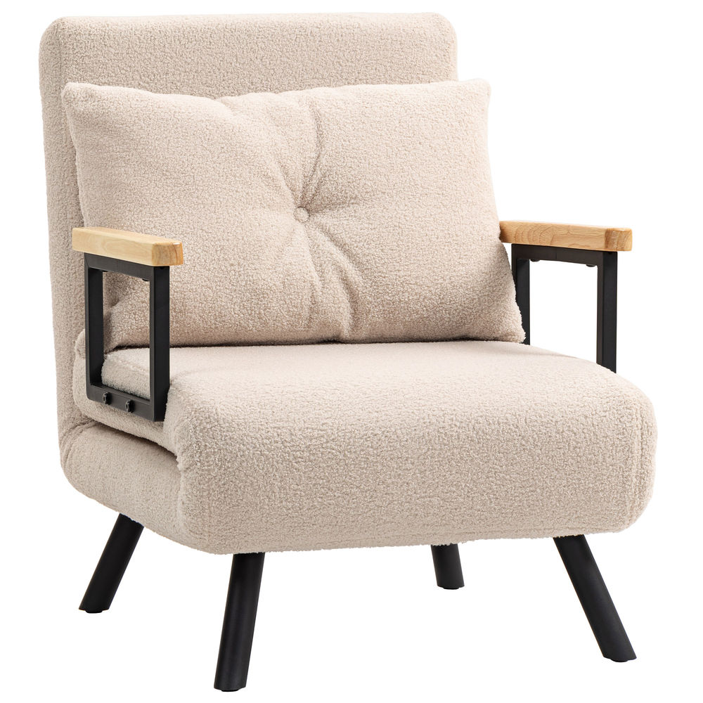Sofá cama individual 63x73x81 cm borreguito, acero color beige Homcom