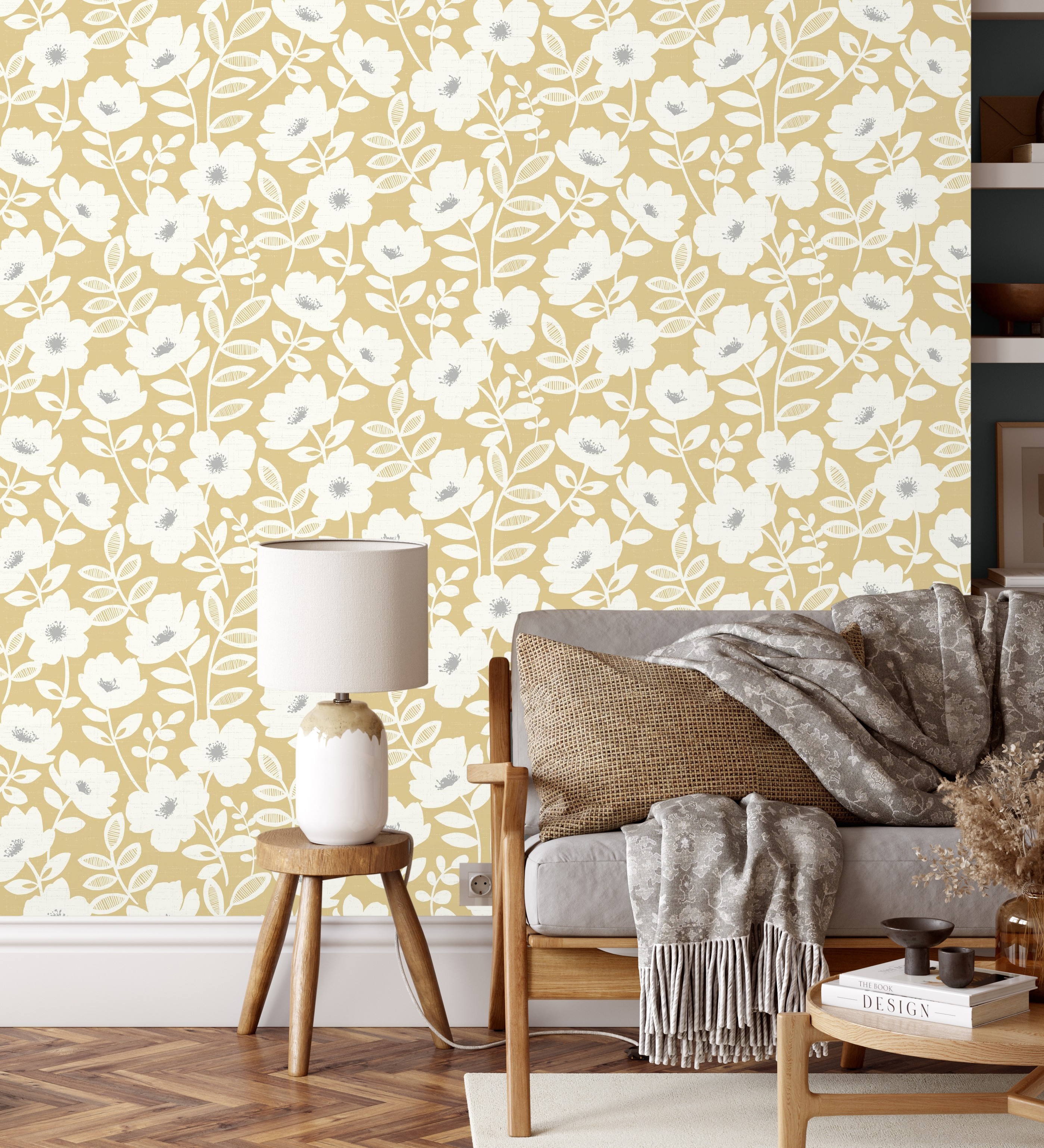 Papel pintado gaulan de flores blancas y amarillo 5.23m²