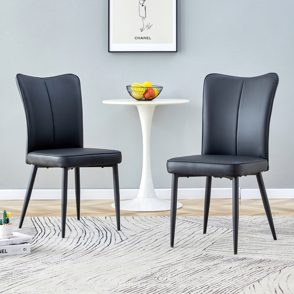 Silla de comedor pu negro set de 2 con patas metálicas