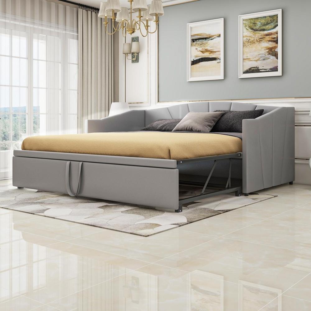 Sofá cama extensible 90x200/180x200 cm con lamas en terciopelo gris