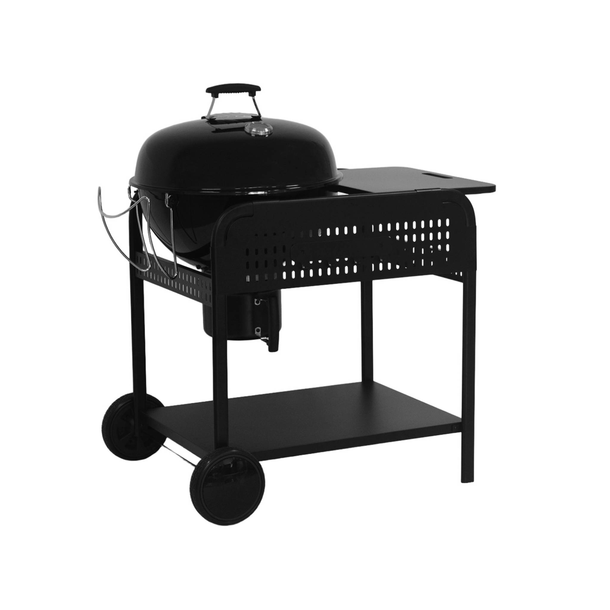Barbacoa redonda de carbón de acero esmaltado con carrito, ø53cm negro