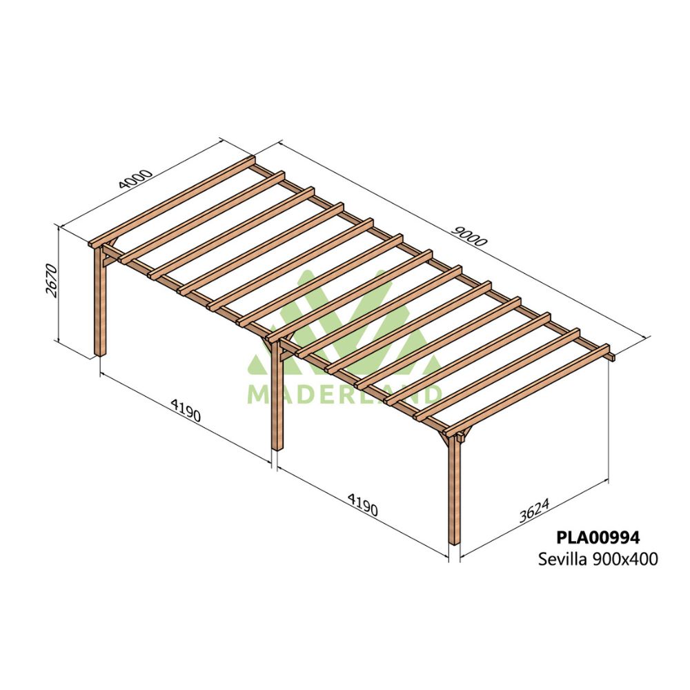 Pérgola de madera laminada adosada - sevilla ad. 900x400cm (maderland)