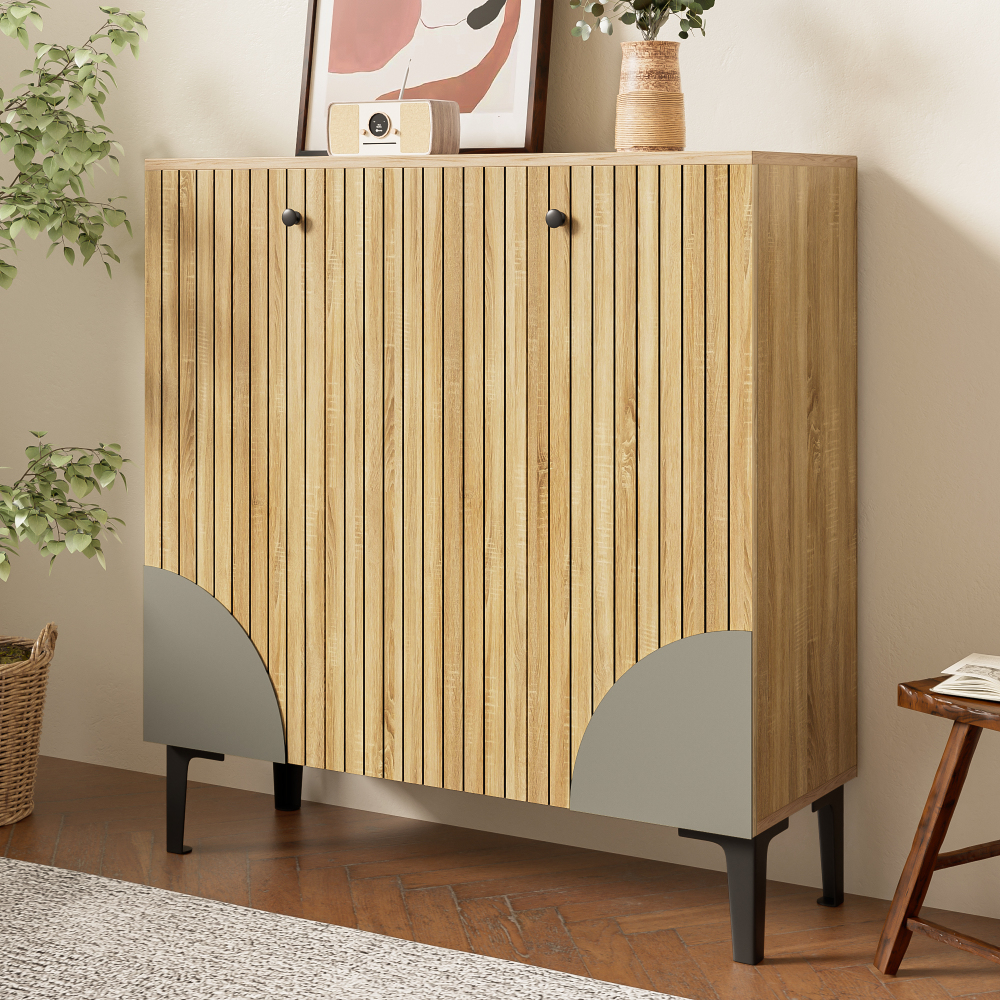 Zapatero para recibidor con 3 puertas color madera 94x90x32cm