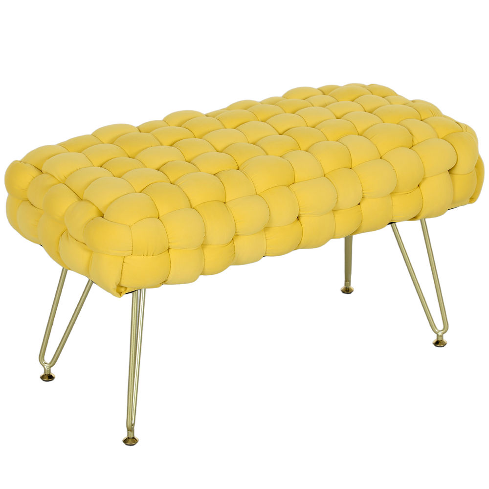 Pie de cama 76x38x41.5 cm terciopelo color amarillo Homcom