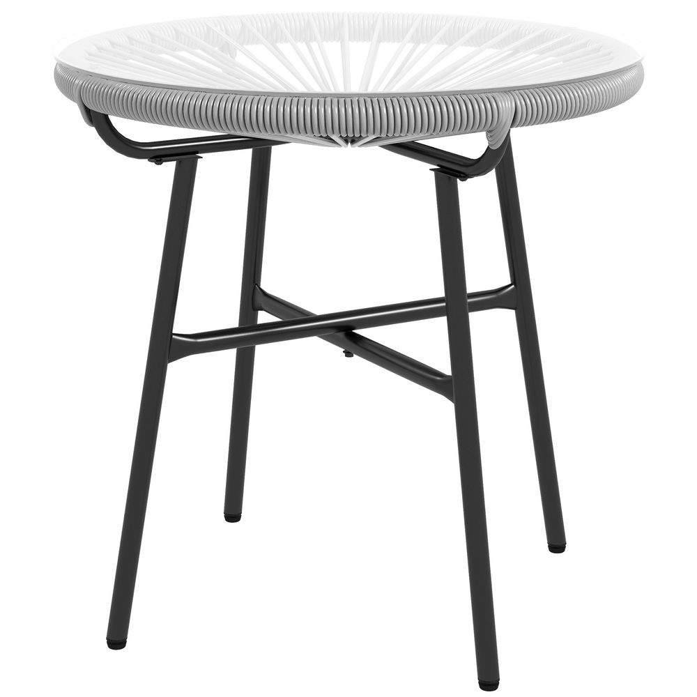 Mesa de ratán 50x50x50 cm ratán de pe, vidrio templado color gris Outsunny