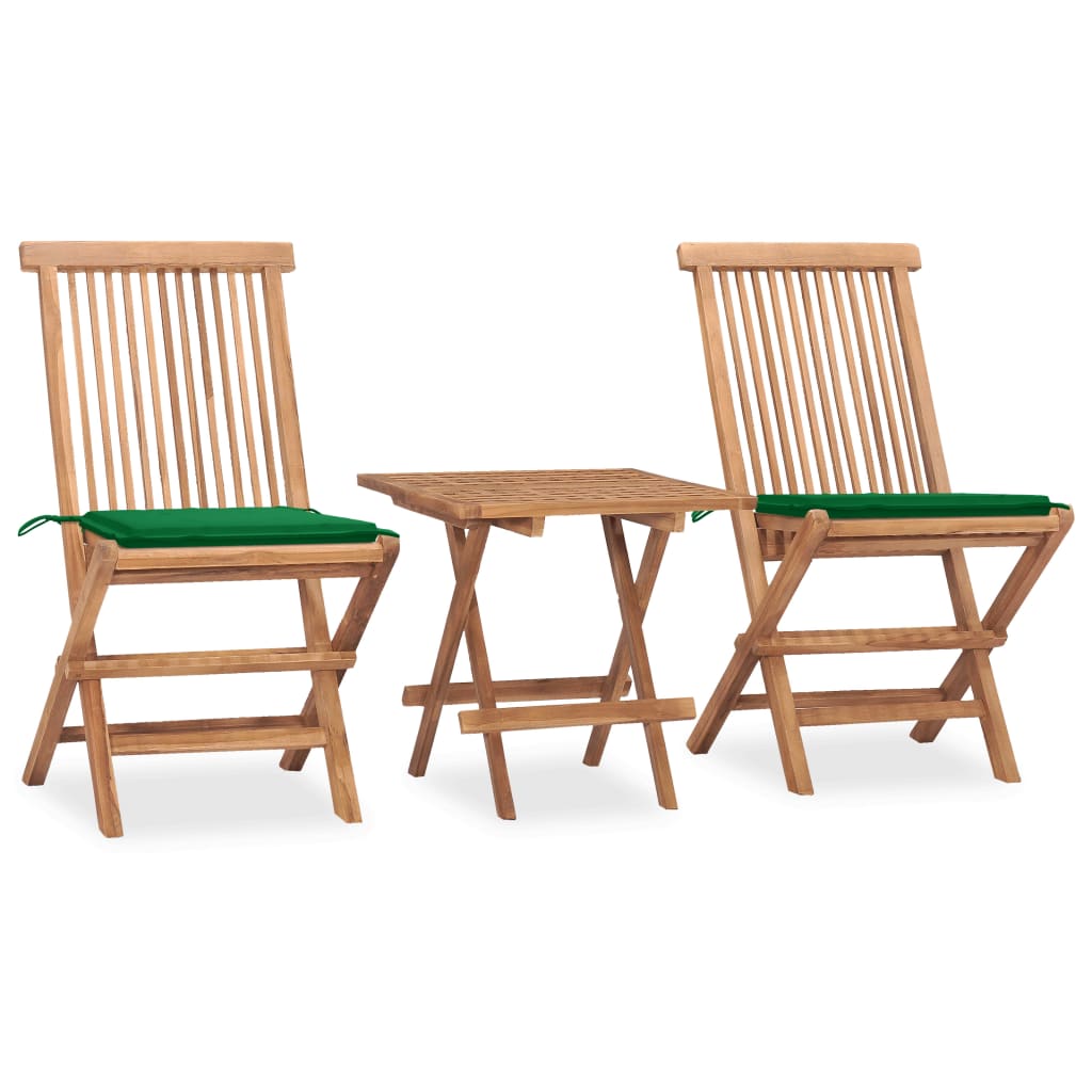 vidaXL set comedor de jardín plegable 3 piezas madera de teca cojines