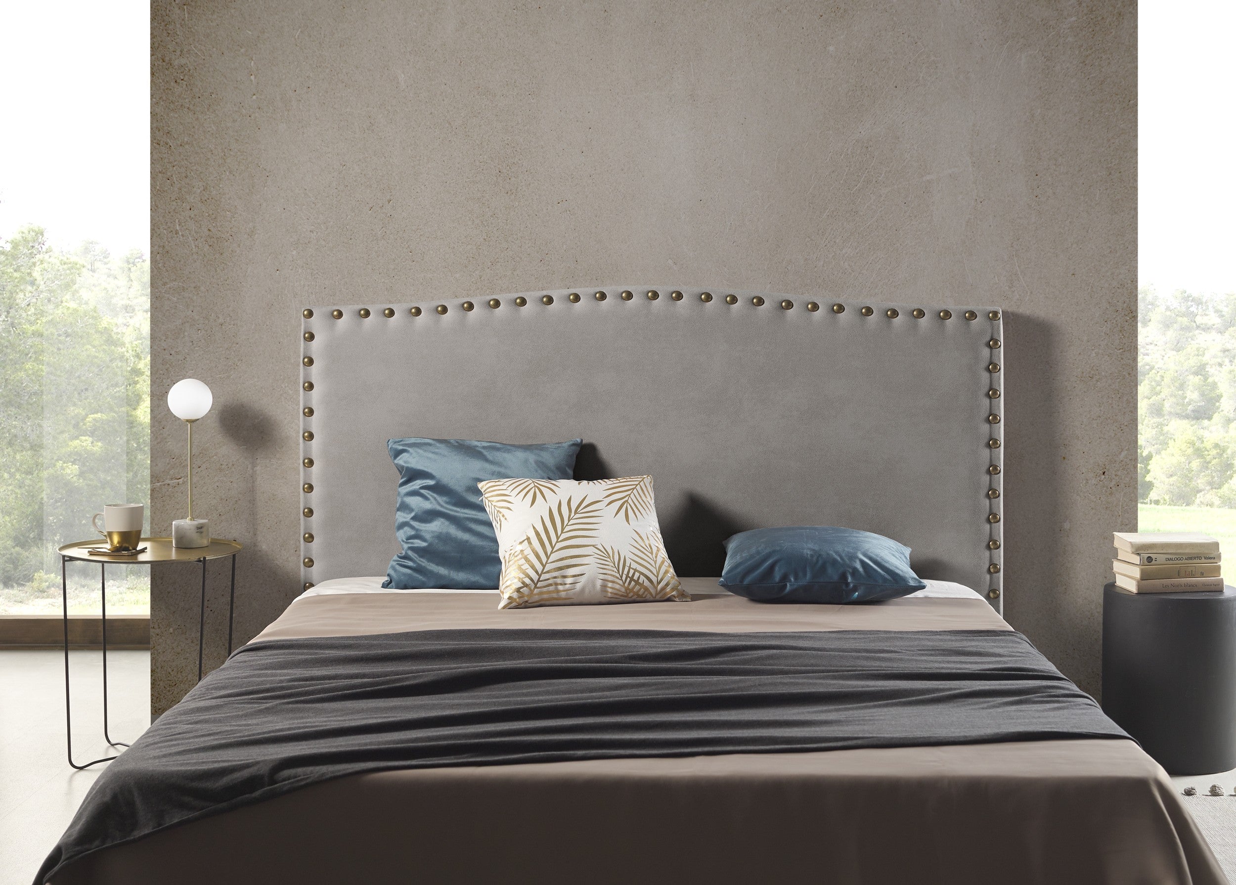 Cabecero ambar de 160 de tela gris 165x115x8