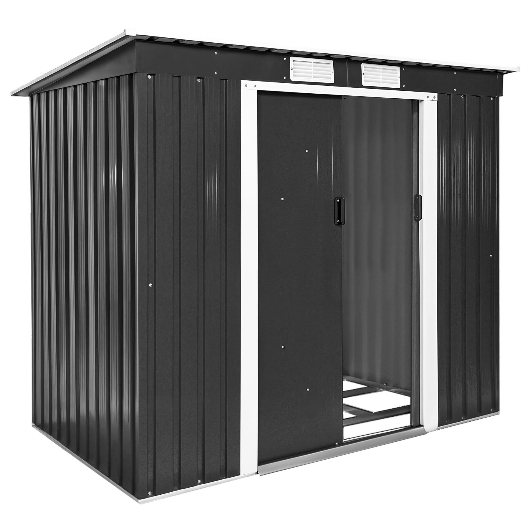 Cobertizo para jardín de acero con tejado plano y base, gris/blanco