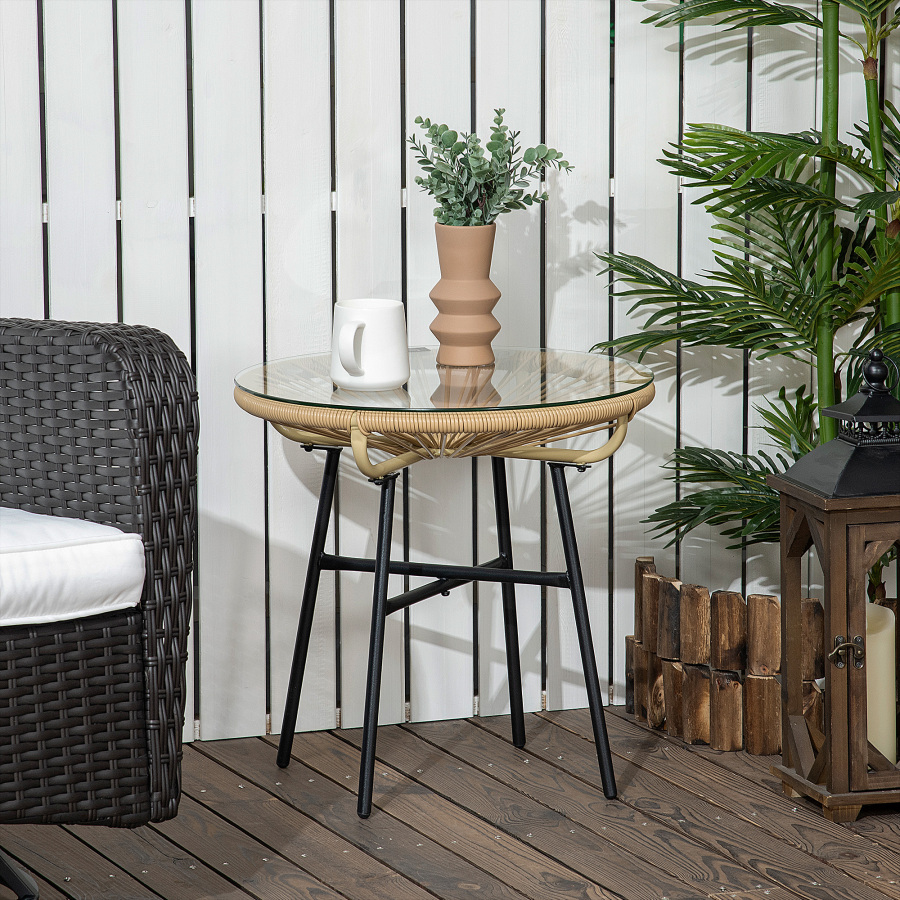 Mesa auxiliar de jardín redonda ratán beige 50x50x50cm